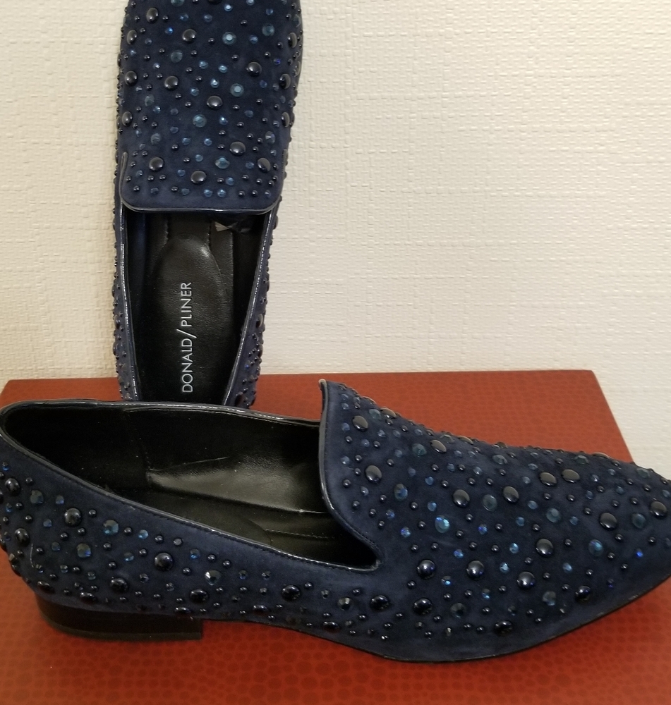 Donald Pliner Women's  US 8.5 LynnSP-KS Navy Kidsuede Slip On Flat Loafer